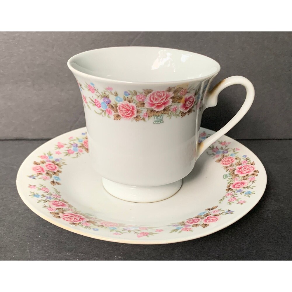 Petite Pink Roses Tea Cup and Saucer- Vintage - Jingdezhen, China